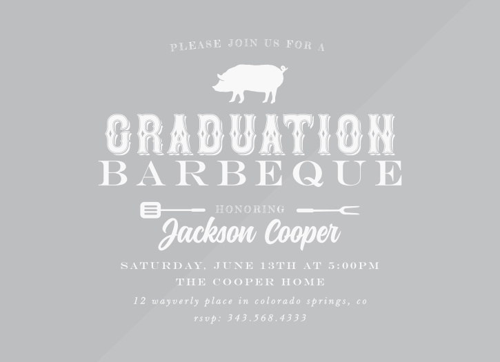 Build some hype for your graduation barbeque with our Roasted Pig Graduation Invitation. 