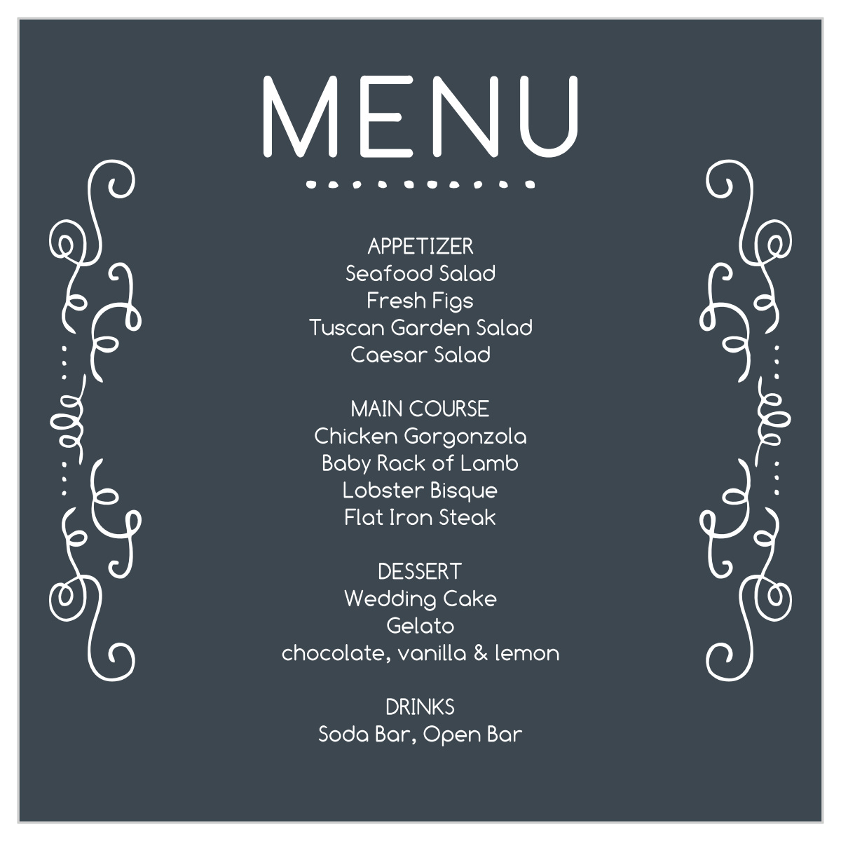 Surrounding Swirls Wedding Menus