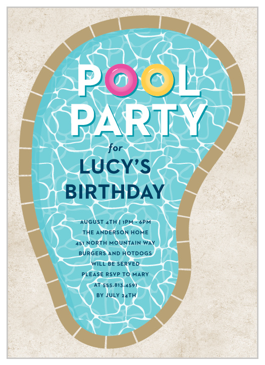 Invite your guest to come splash in the pool with one cool kid with our Sparkling Pool Children's Birthday Party Invitation.