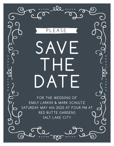 Our Surrounding Swirls Save the Date Magnet is modern, yet classy! With this trending design, you can change all the colors in order to match your wedding scheme. Personalize the card and see your modifications instantly!