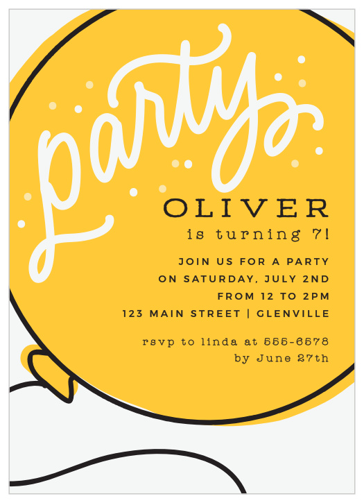 Bring your close friends and family together to celebrate your upcoming big day with our Party Balloon Children's Birthday Party Invitations.