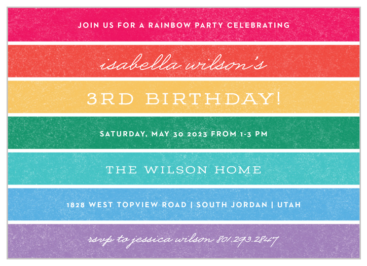 Our Rainbow Stripes Children's Birthday Party Invitations are the perfect way to surround your little one with friends for the big day!