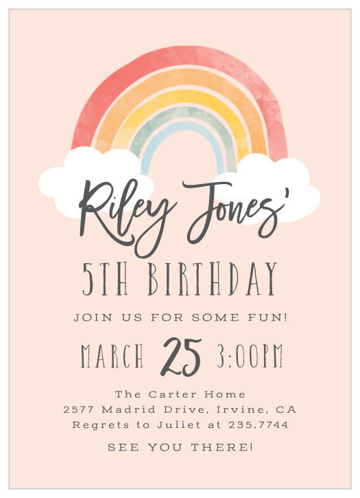 No rainbow-themed party is complete without inviting the guests to it with our Birthday Rainbow Children's Birthday Party Invitations!