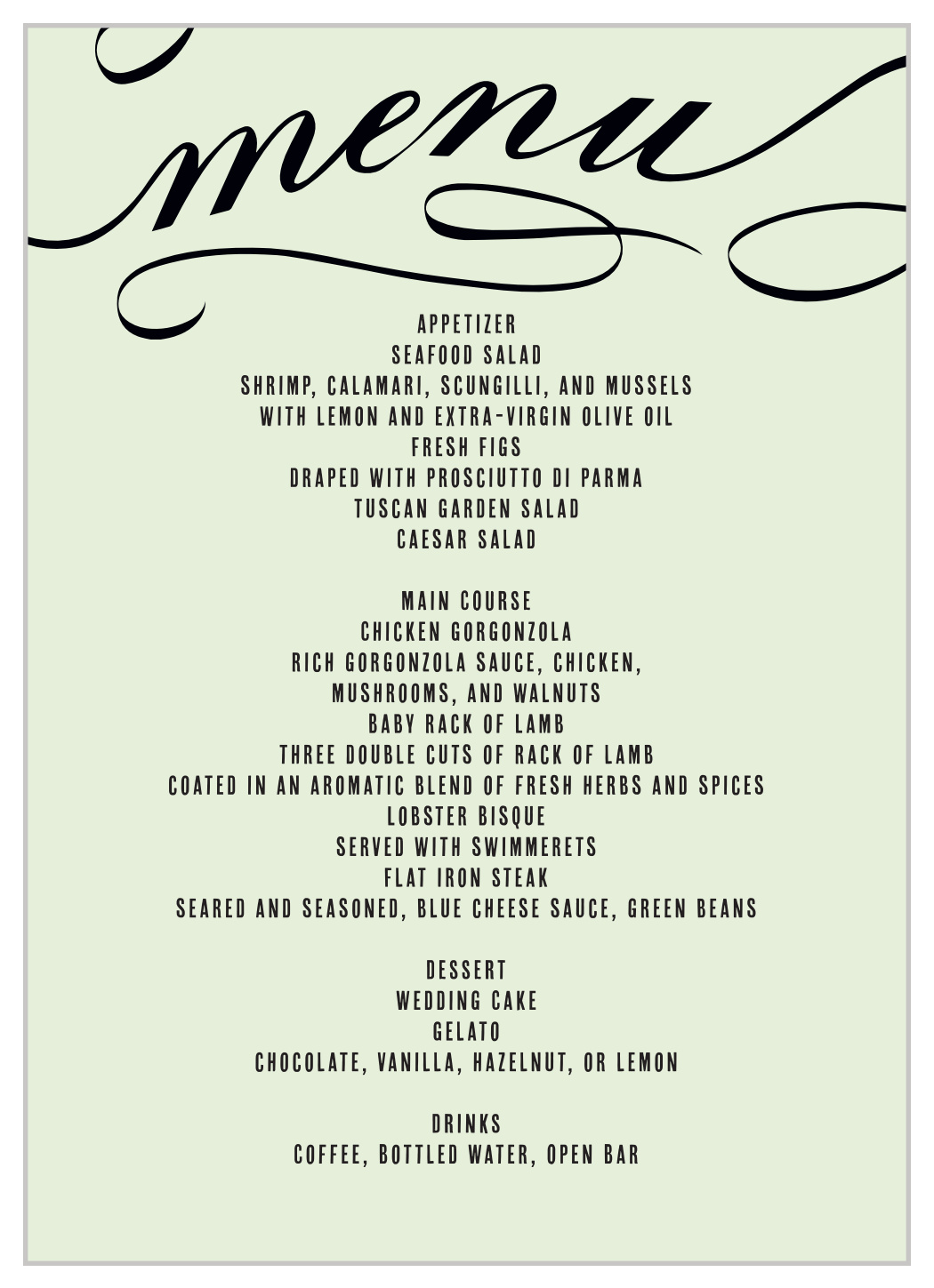 Flourish Names Wedding Menus
