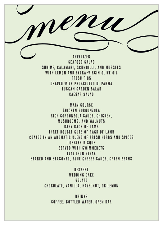 Flourish Names Wedding Menus