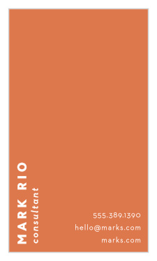 Our Modern Pro Business Cards are the modern twist you needed! Against an orange background is your name written vertically on the left.