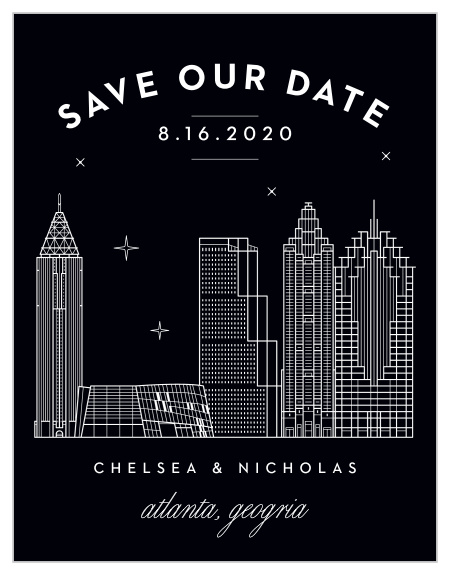 Give an unforgettable reminder with the Atlanta Skyline Save-the-Date Magnets! 