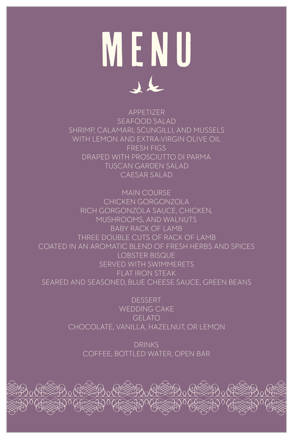 Elegant Borders Wedding Menus