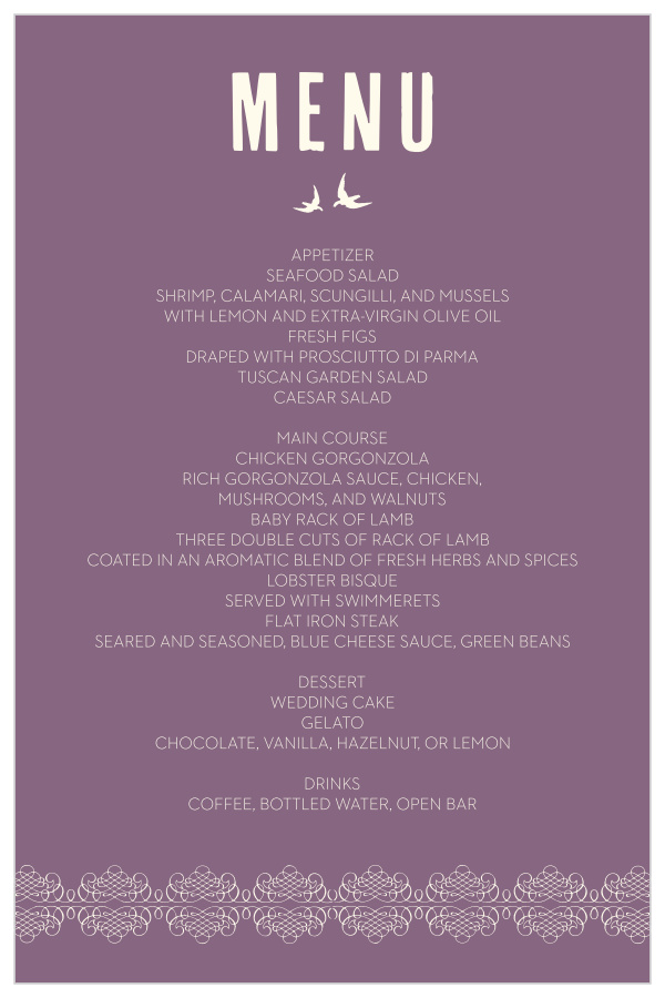 Elegant Borders Wedding Menus