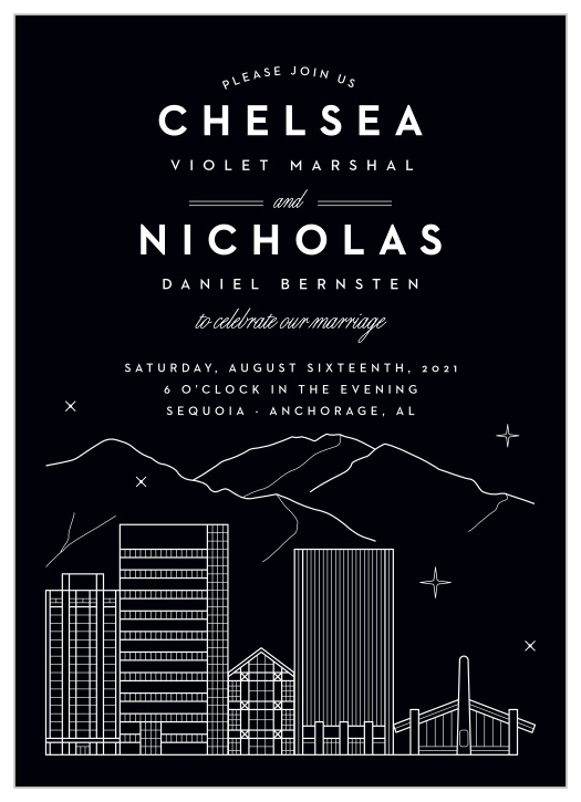 Our Anchorage Skyline Wedding Invitations are the perfect way to surround yourself with your friends and family for your wedding celebrations!