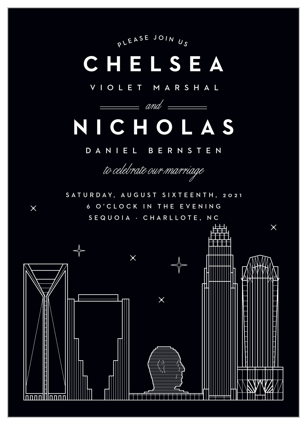 Charlotte Skyline Wedding Invitations