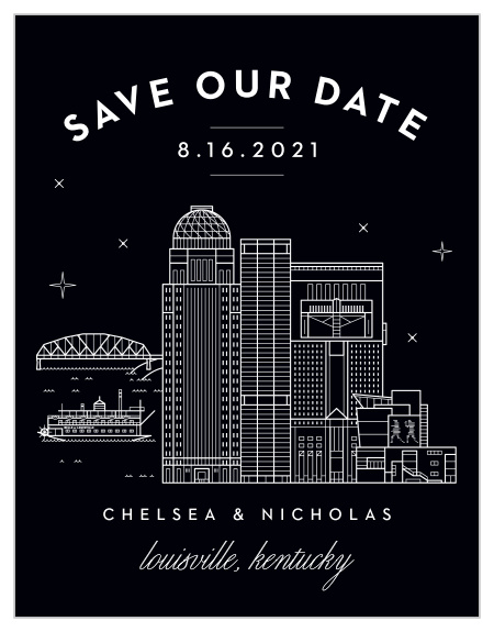 Ensure that your loved ones' calendars have your wedding date marked in their calendar with our Louisville Skyline Save-the-Date Magnets. 
