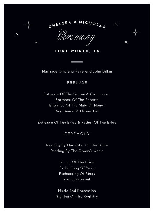 Our Fort Worth Skyline Wedding Programs guide your guests through every step of your ceremony. 