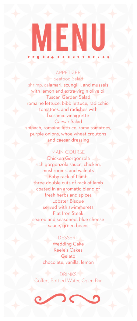 Fairy Tale Beginning Wedding Menus