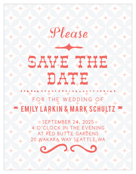 Our Fairy Tale Beginning Save the Date Card is the trendy card you're looking for. With this elegant design, you can change all the colors in order to match your wedding scheme. Personalize the card and see your modifications instantly!