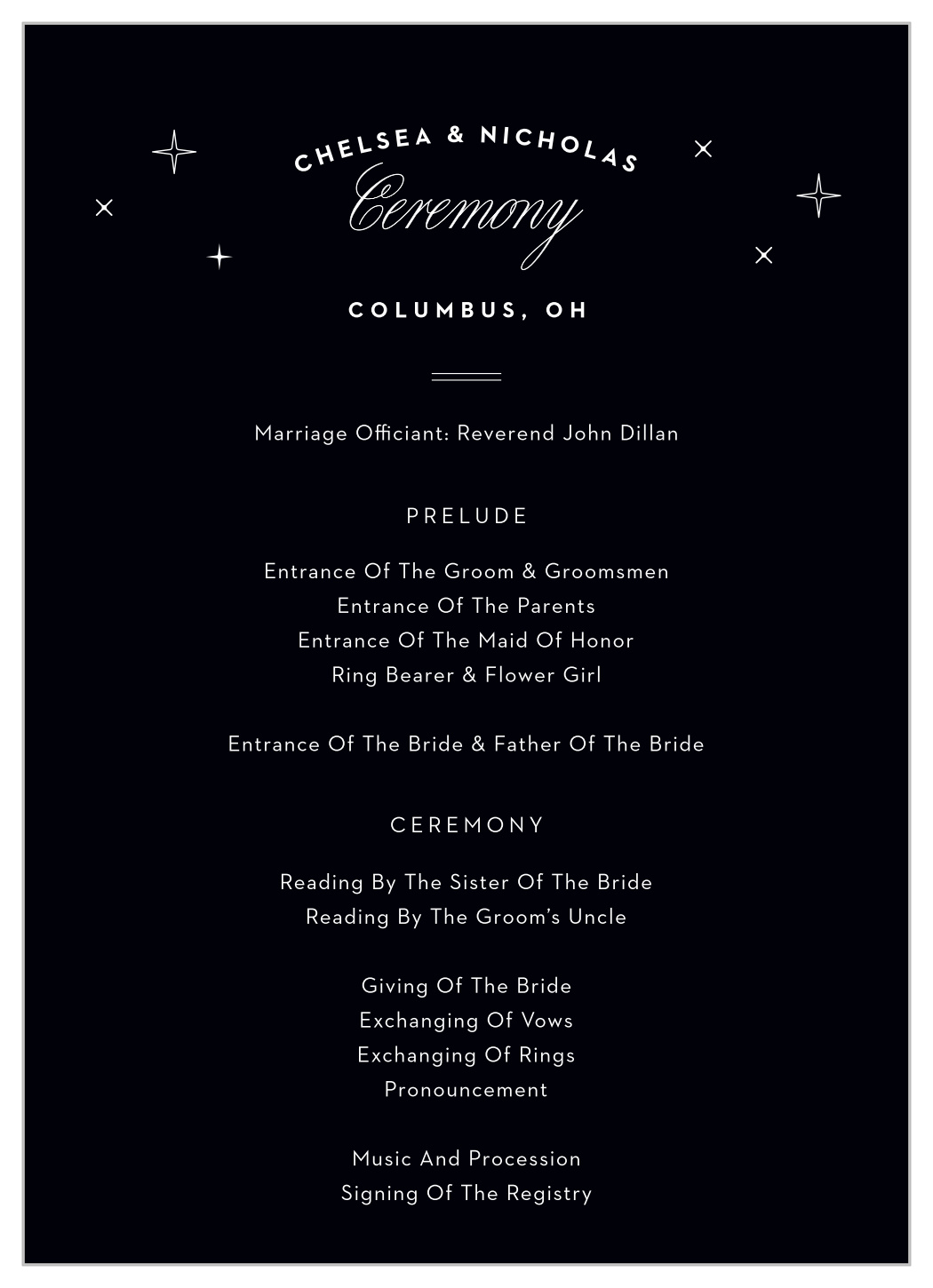 Columbus Skyline Wedding Programs