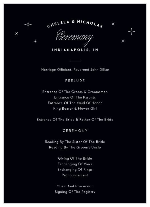 Our Indianapolis Skyline Wedding Programs are the perfect way to keep your wedding events organized, for both you and your guests!