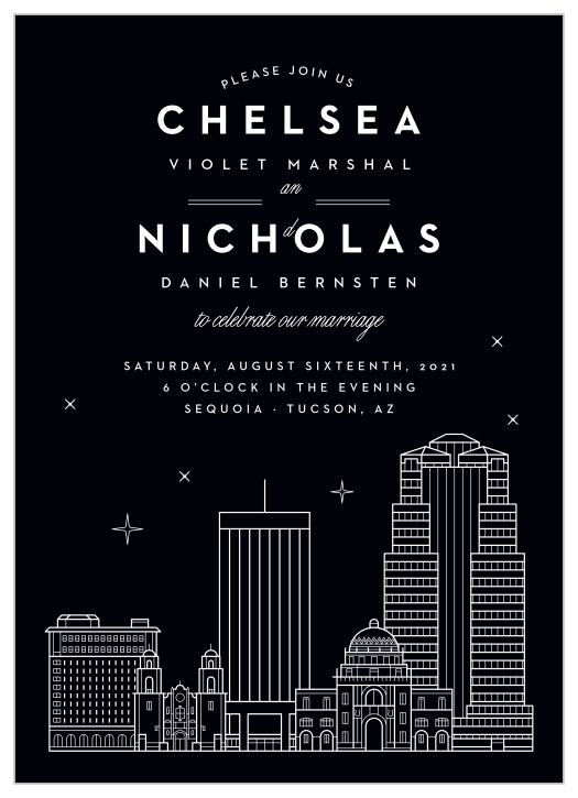 Our Tucson Skyline Wedding Invitations are the perfect way to surround yourself with your friends and family for your wedding fun!
