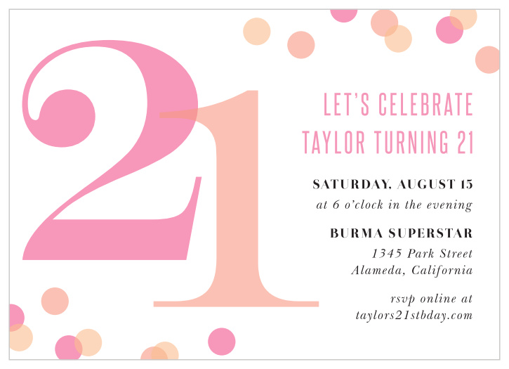 Our Confetti Overlay Milestone Birthday Party Invitations are the perfect way to celebrate your 21st birthday!