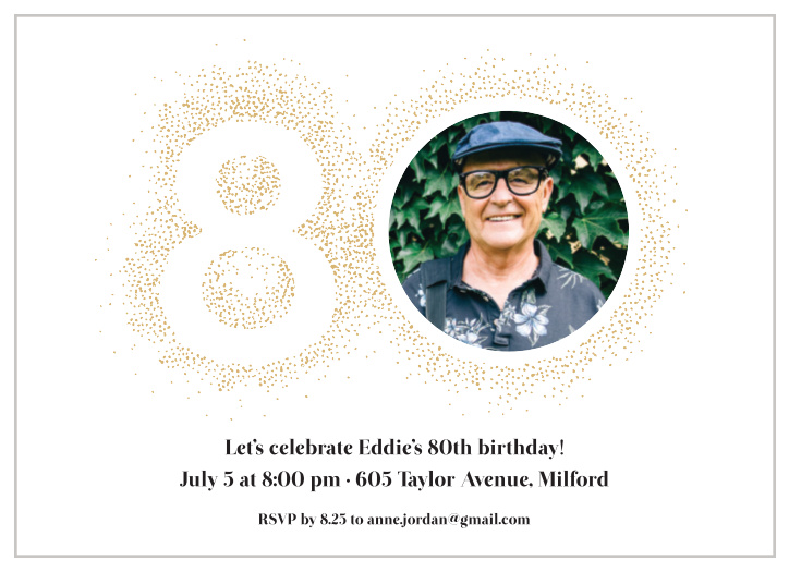 A milestone like an 80th birthday deserves an invite just as impressive, like our Circle Shimmer Milestone Birthday Party Invitations.