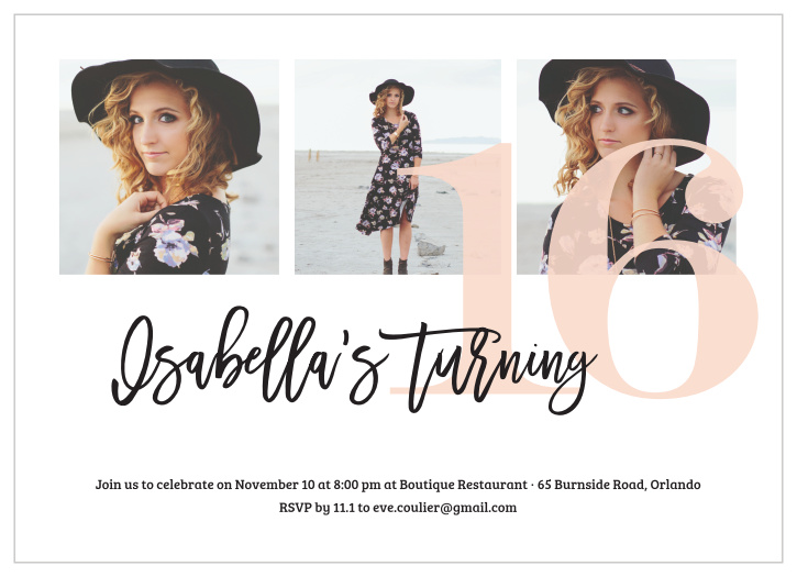 Don't feel like you have to choose just one photo to celebrate your big 16th when you send out our Giant Numbers Sweet Sixteen Party Invitations to all of your friends and family! 