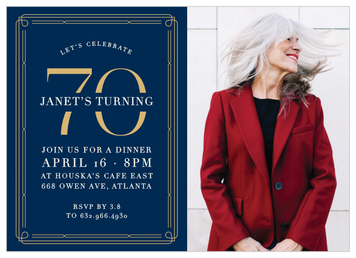 Put a fresh new twist on turning seventy with our Deco Seventy Milestone Birthday Party Invitations!