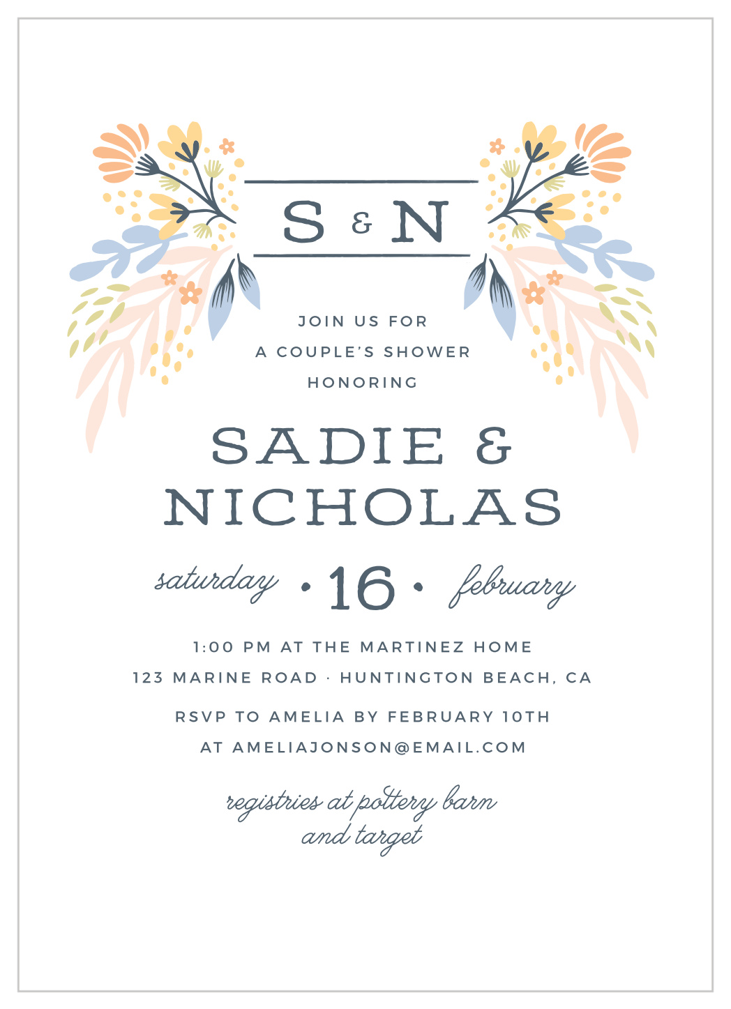 Monogram Banner Bridal Shower Invitations