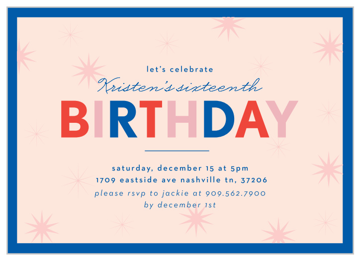 Celebrate your sixteenth with our Pink Star Sweet Sixteen Invitations! 