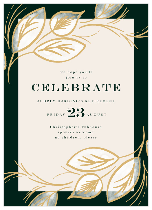 Our Foliage Celebration Retirement Invitations are perfect for gathering your family and friends to celebrate the next chapter in life. 