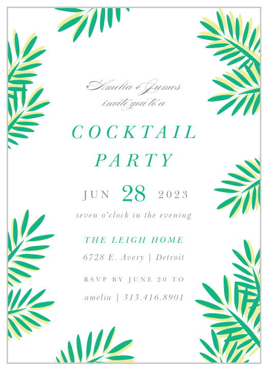 Our Cocktail Palms Party Invitations are sure to bring your close friends and family together to attend your celebration. 