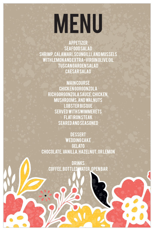 Flowering Love Wedding Menus