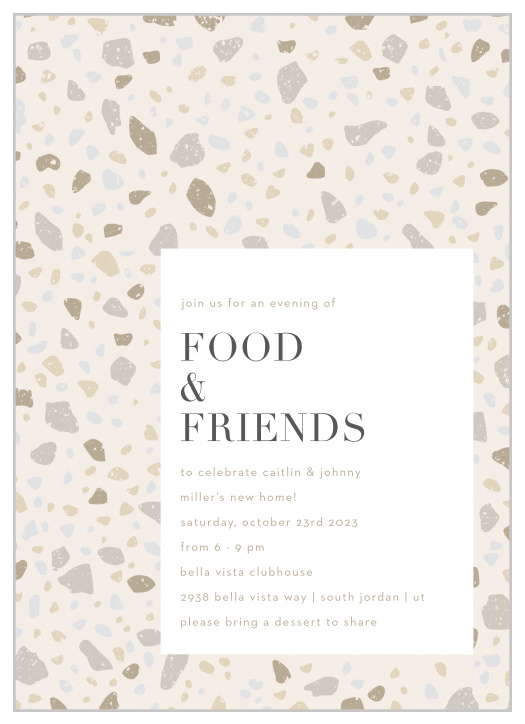 Our Mod Terrazzo Housewarming Invitations bring your close friends and family together to celebrate your exciting news.