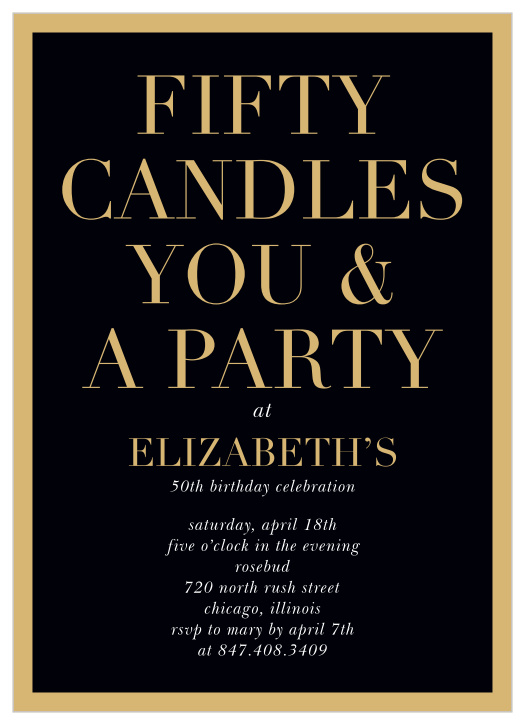 Our Golden Candles Milestone Birthday Invitations are the perfect way to surround yourself with your loved ones for your 50th birthday!