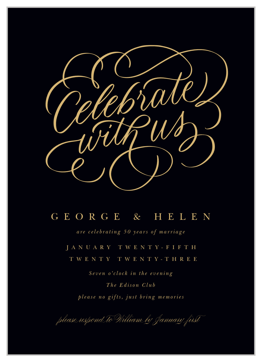 Gilded Celebration Anniversary Invitations