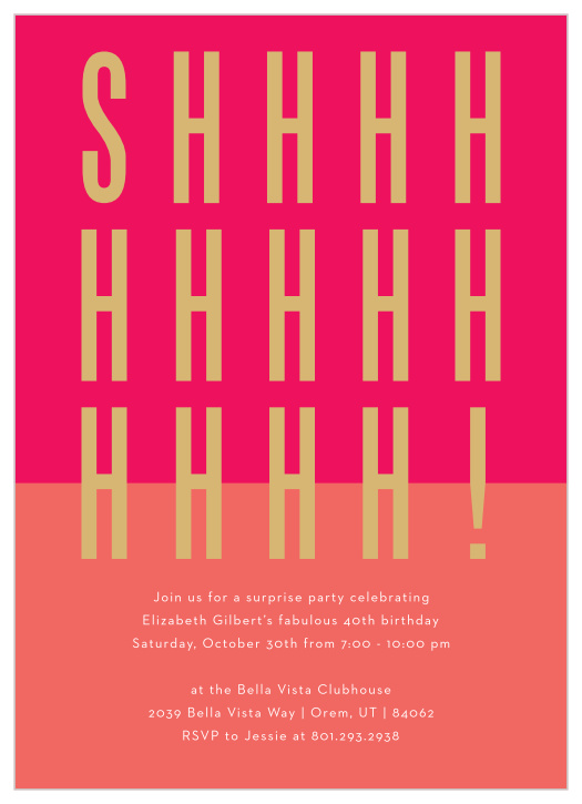 Gather close friends and family together to celebrate that special person's 30th with our Surprise Shhh Milestone Birthday Invitations. 