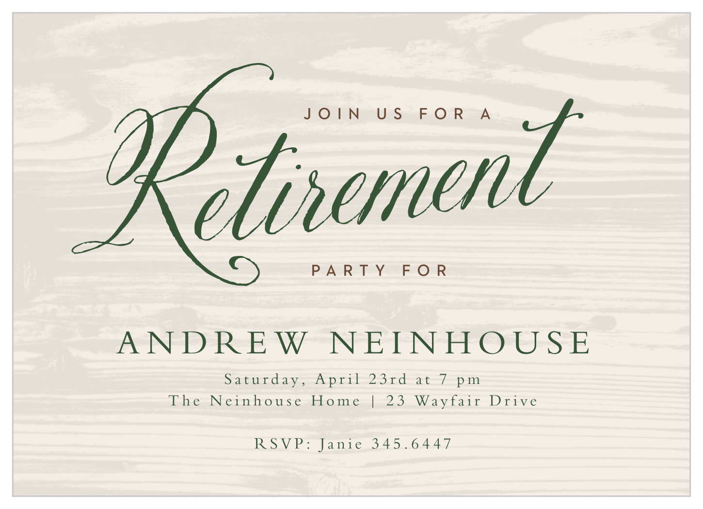 Countryside Woodgrain Retirement Invitations