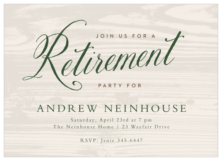 Are you really retiring if you didn't throw a rustic party to celebrate? We can bet that our Countryside Woodgrain Retirement Invitations are the perfect design to fit the theme!