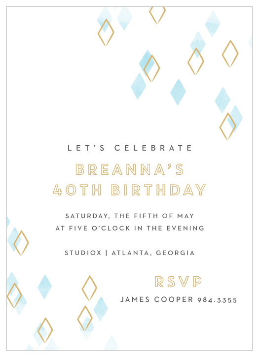 Get ready to celebrate in style with our Geo Diamond Milestone Birthday Invitations. 