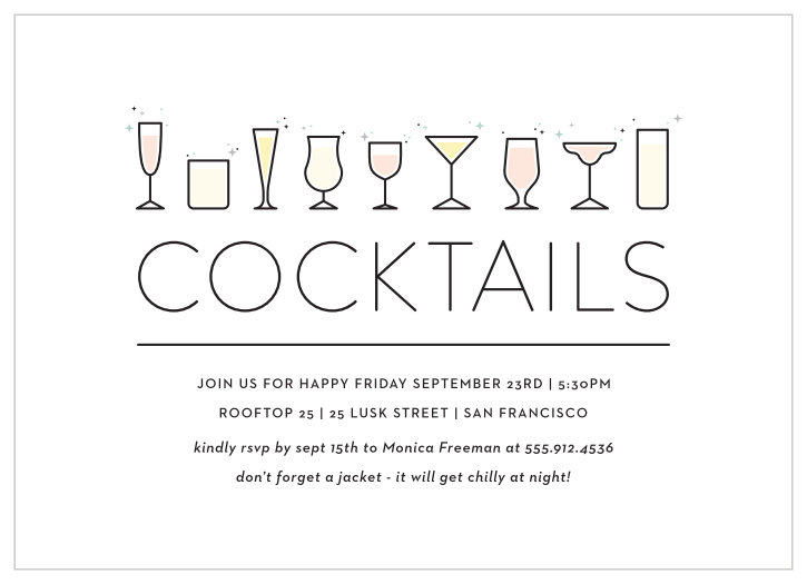 Get your friends ready for fun and memories with our Cute Cocktails Party Invitations. 