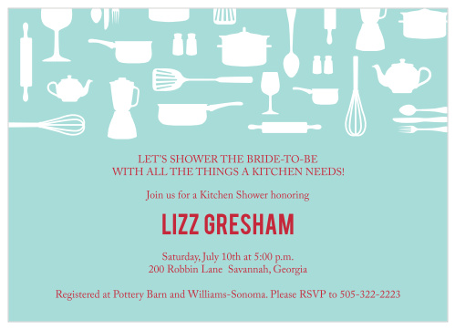 The New Chef Bridal Shower invite is perfect for that new chef to get all her utensils to start her kitchen.