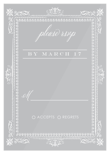 The Elegant Frame Clear Response Cards intricately frame the RSVP info, making these simple cards stylish and sophisticated!