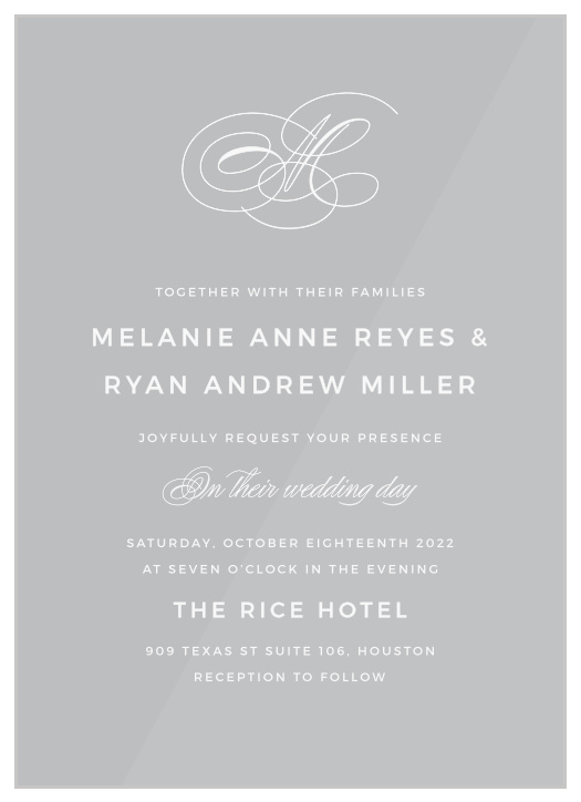Monogram Simplicity Clear Wedding Invitations