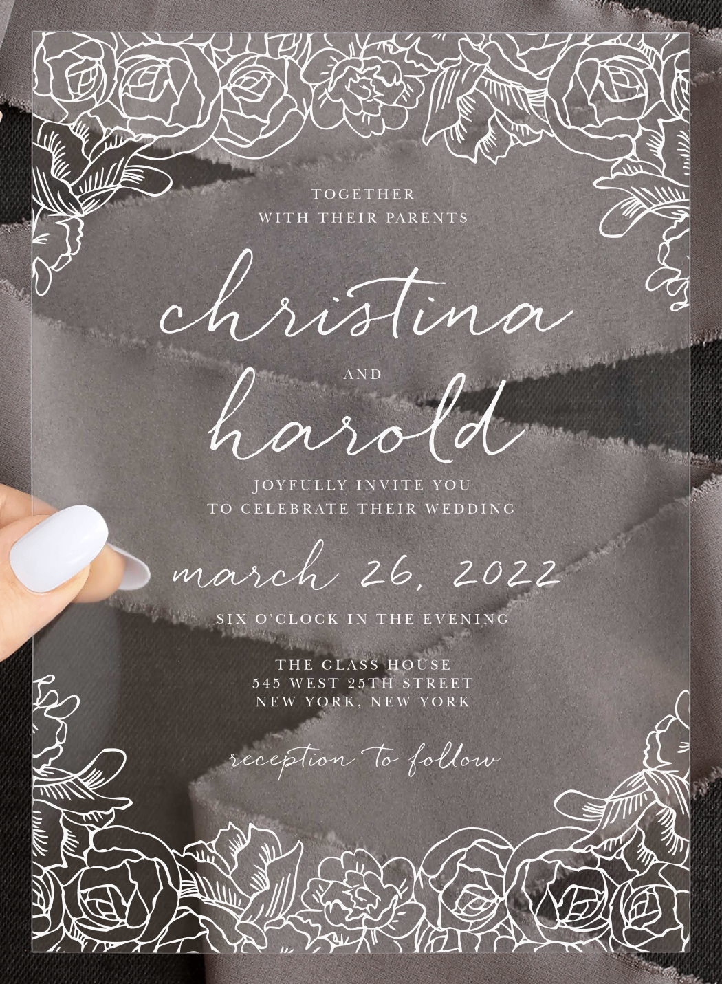 Elegant Blooms Clear Wedding Invitations