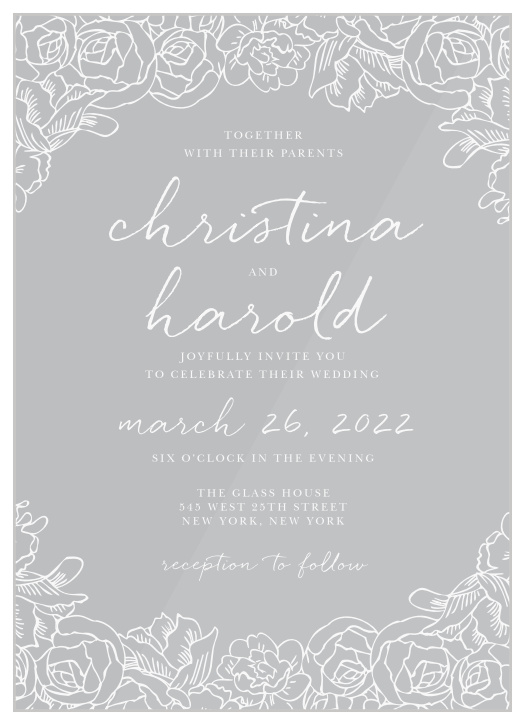 Our Elegant Blooms Clear Wedding Invitations are the perfect way to surround yourself with your friends and family for your wedding fun!