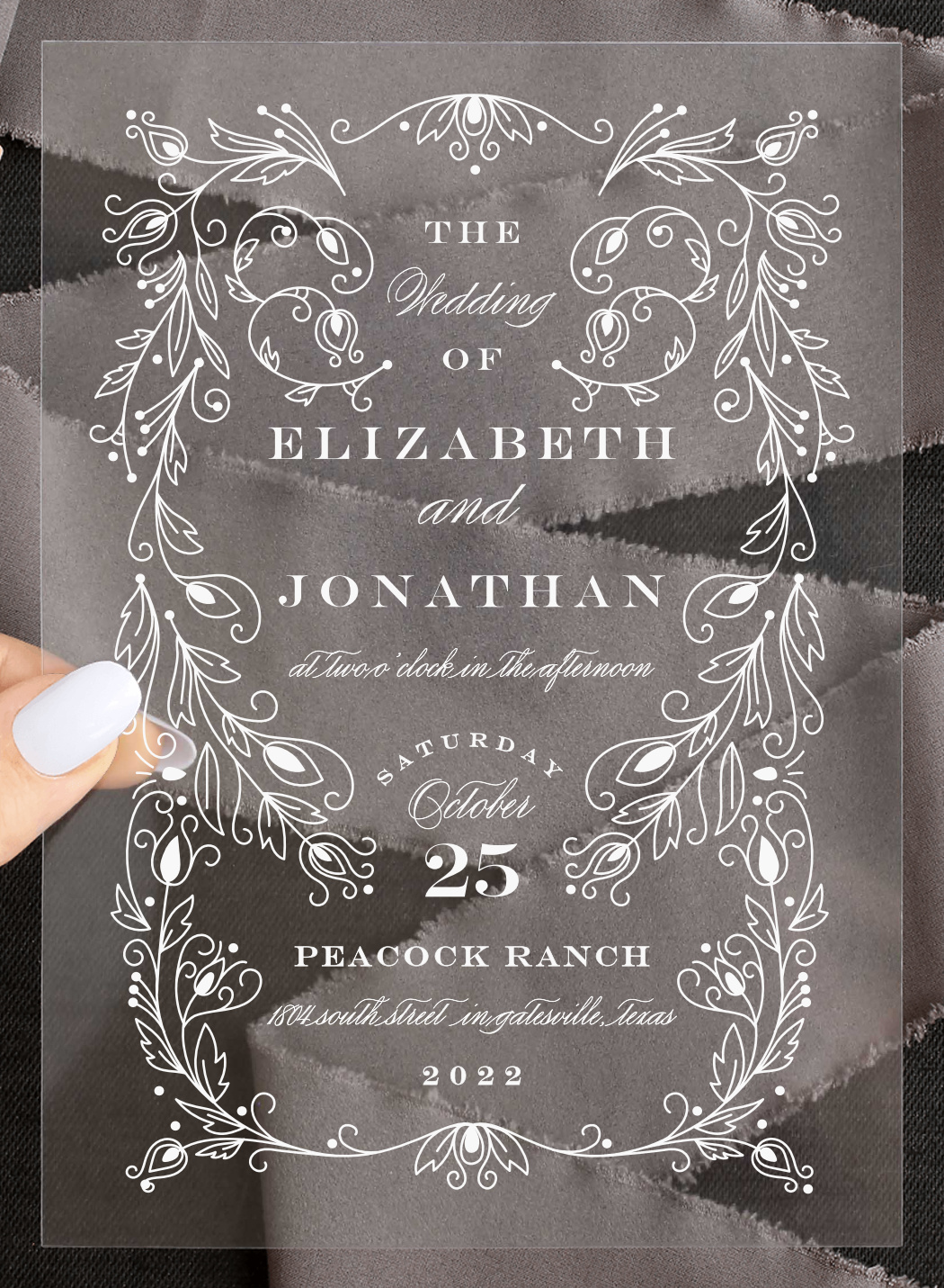 Peacock Flourish Clear Wedding Invitations