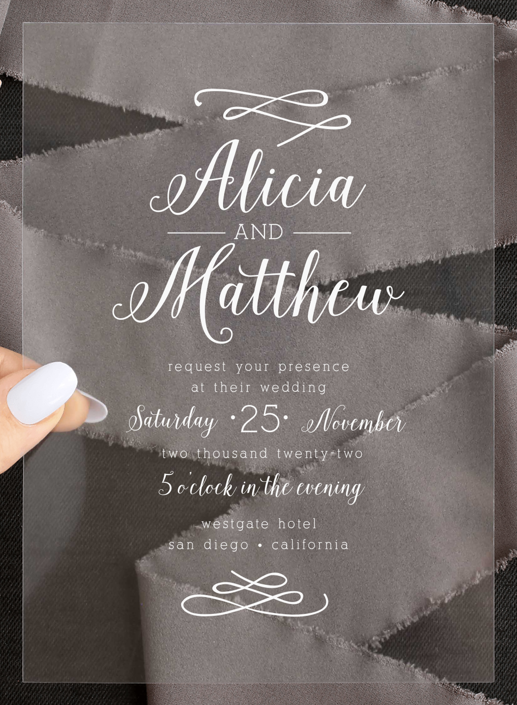 Whimsical Calligraphy Clear Wedding Invitations