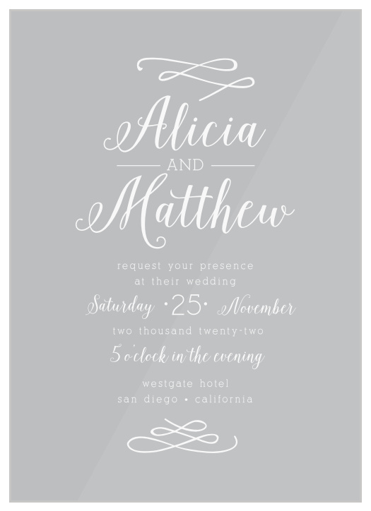 The Whimsical Calligraphy Clear Wedding Invitations are an excellent example of a beautiful calligraphic clear invitation. 