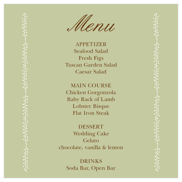 Flowering Border Wedding Menus