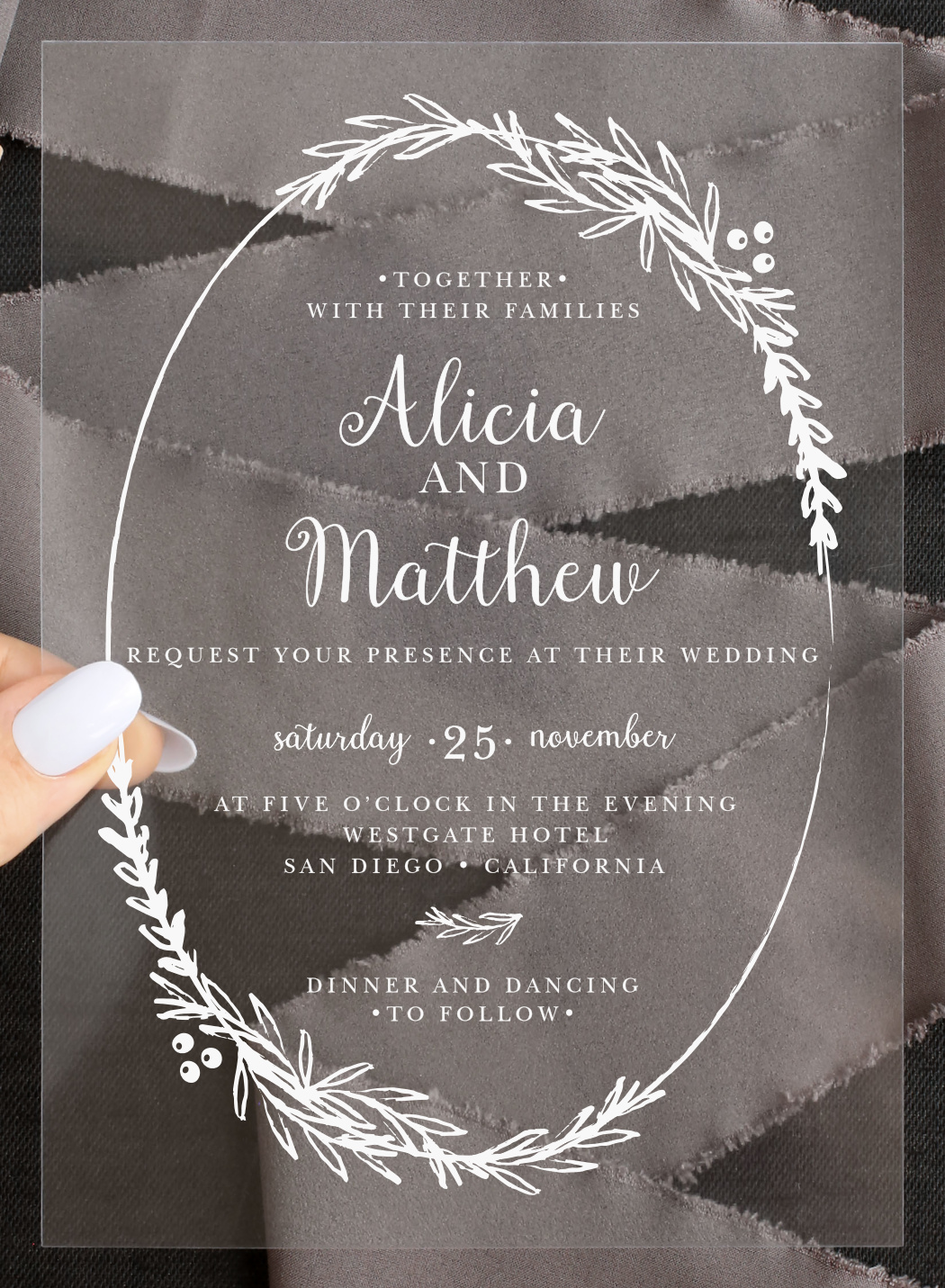 Delicate Laurel Clear Wedding Invitations