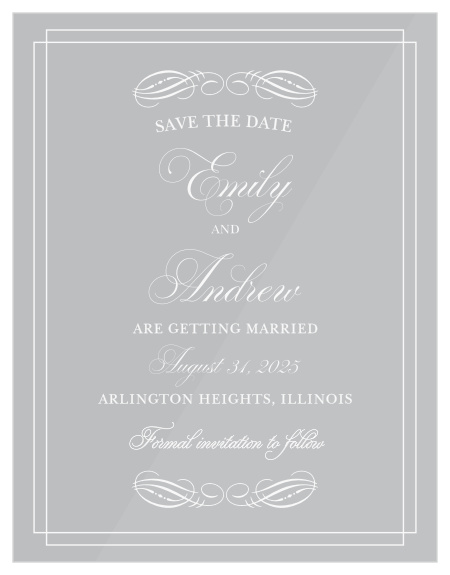 Announce your wedding with the elegance of the Emily Swash Clear Save-the-Date Cards. 